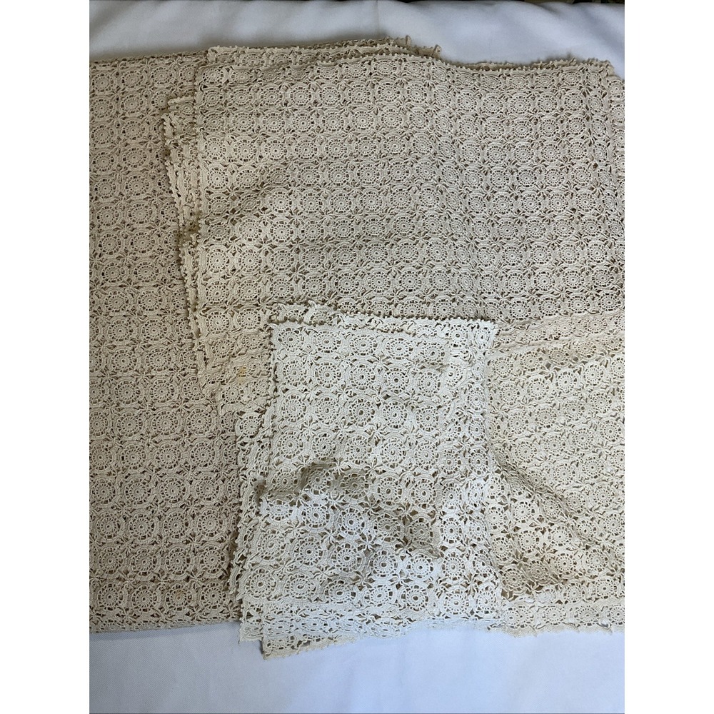 Vintage Crochet Tablecloth 8 Place Mats Runner Doily Set Ecru Cottagecore Lace